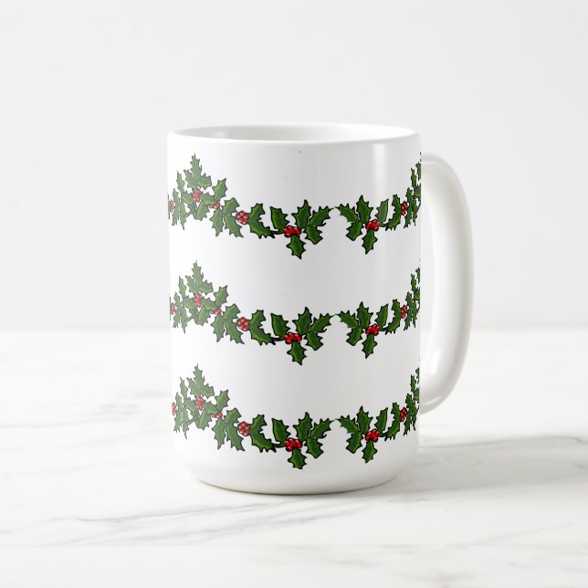 Mug Guirlandes de Noël de houx rouge vert blanc (Devant droit)