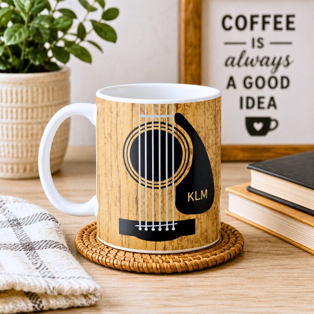 Mug Guitare Acoustique en Bois Vieilli Monogramme (Créateur téléchargé)