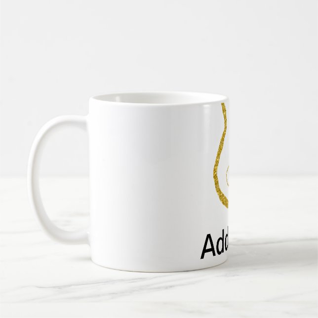 Mug Guitare acoustique paillettes dorées ajouter nom d (Gauche)