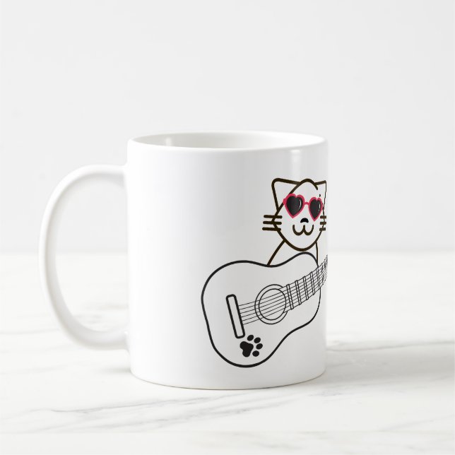 Mug Guitare de chat - avec Lunettes de soleil de coeur (Gauche)