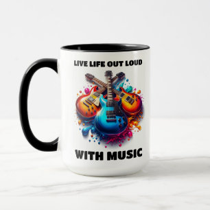 Mug Guitares colorées Live Life Out Loud avec musique