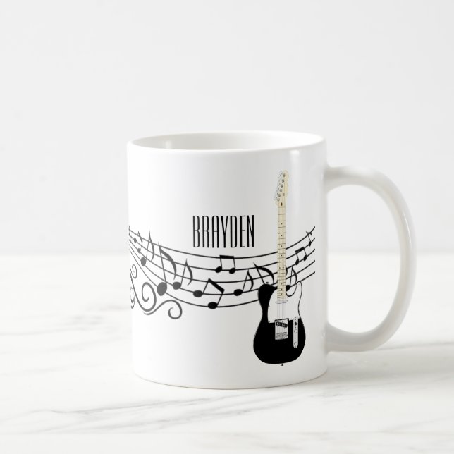 Mug Guitares électriques en noir et blanc Notes musica (Droite)