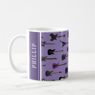 Mug 💜 guitares électriques violettes, avec nom