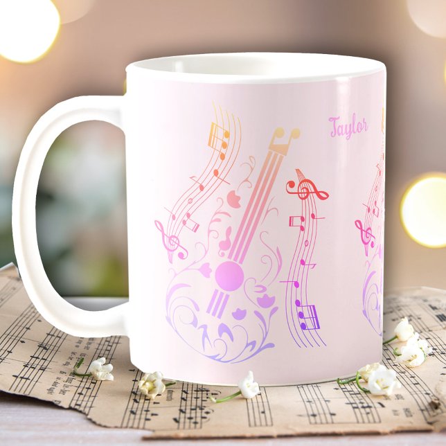 Mug Guitariste Guitariste Lecteur Musique Rose Nom Pou (Guitarist Guitar Player Music Pink Name For Her Coffee Mug)