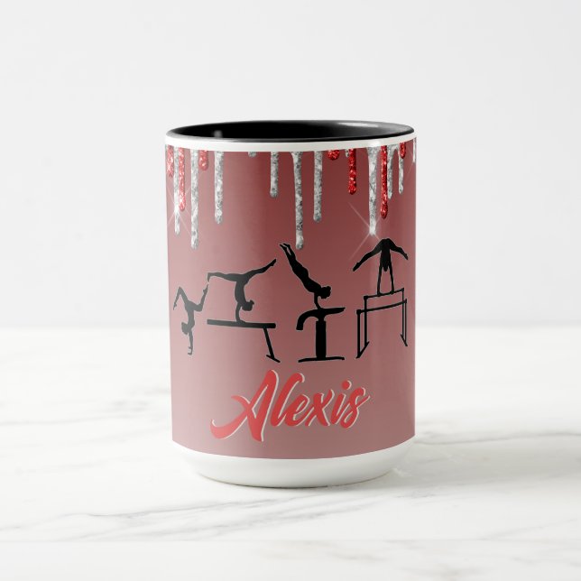 Mug Gymnastique rouge et argent Parties scintillant Om (Centre)
