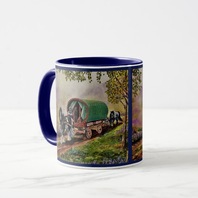 Mug Gypsy Vanner cheval Irish Caravan wagon bleu (Devant gauche)