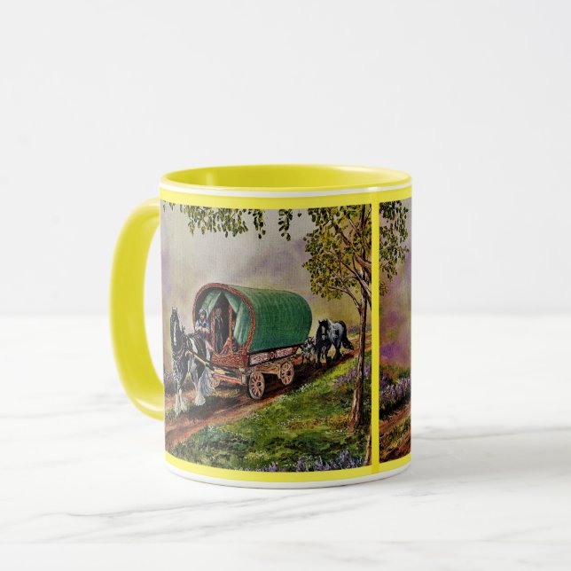Mug Gypsy Vanner cheval Irish Caravan wagon jaune (Devant gauche)