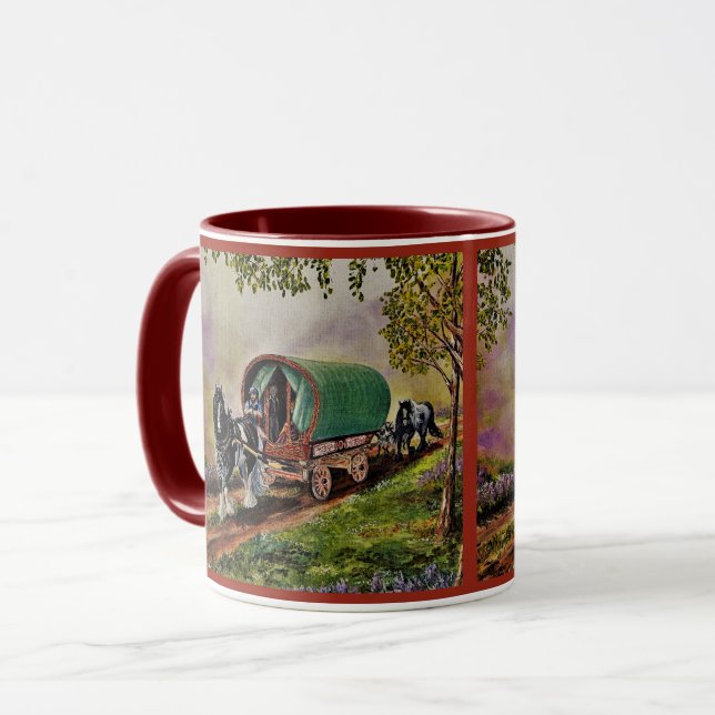 Mug Gypsy Vanner cheval irlandais caravane wagon rouge (Devant gauche)