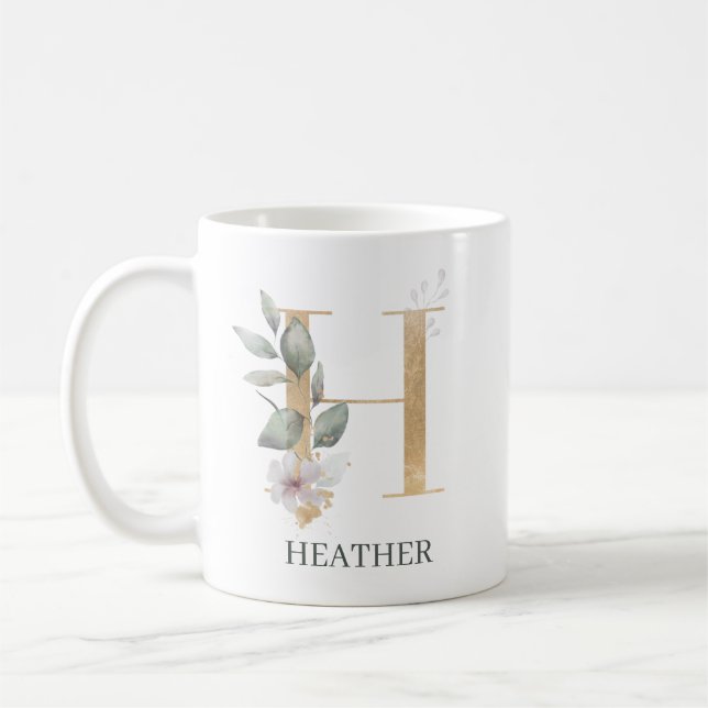 Mug H Monogramme Floral Personnalisé (Gauche)