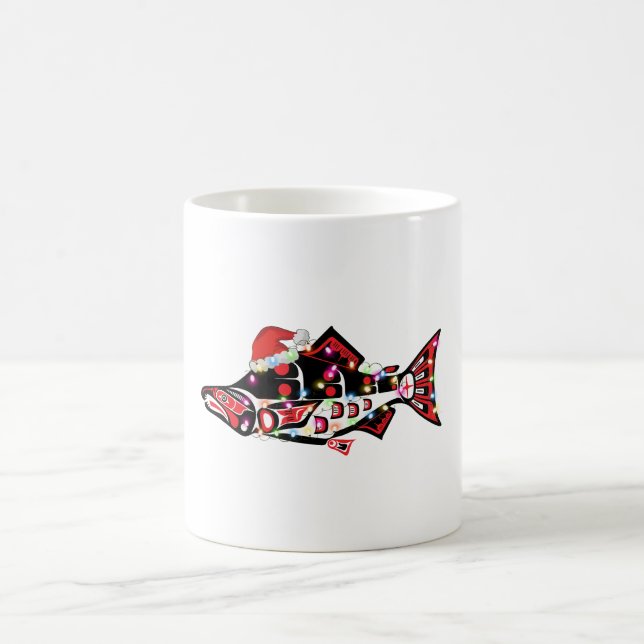 Mug Haida Esprit Saumon Animal avec lumières de Noël (Centre)