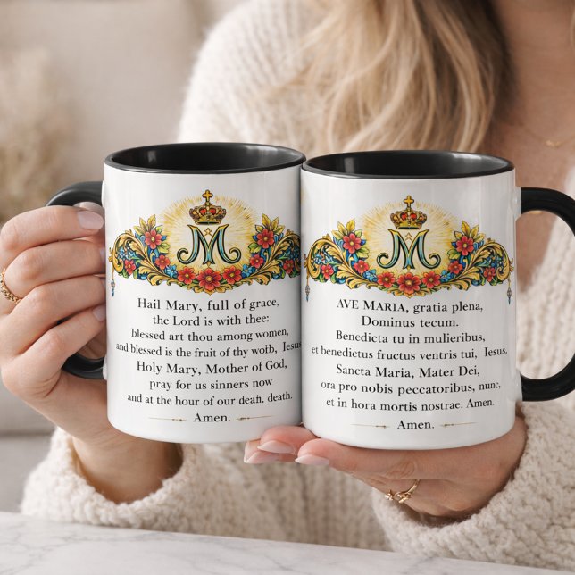 Mug Hail Mary Prayer English & Latin Catholic (Featuring the Hail Mary prayer in English on one side and Latin on the other,)