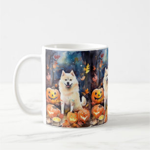 Mug Halloween Akita Américain Avec La Peur Citrouille