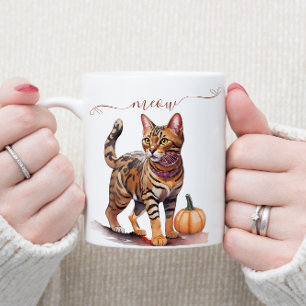 Mug Halloween aquarelle bengale chat avec citrouille