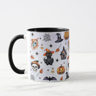 Mug Halloween Aquarelle Citrouille Chat Motif crâne