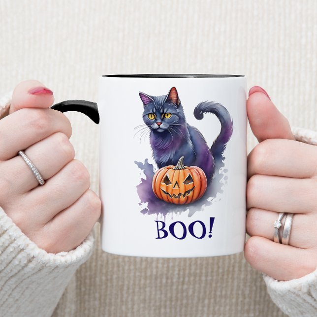 Mug Halloween aquarelle noir chat avec citrouille (Créateur téléchargé)