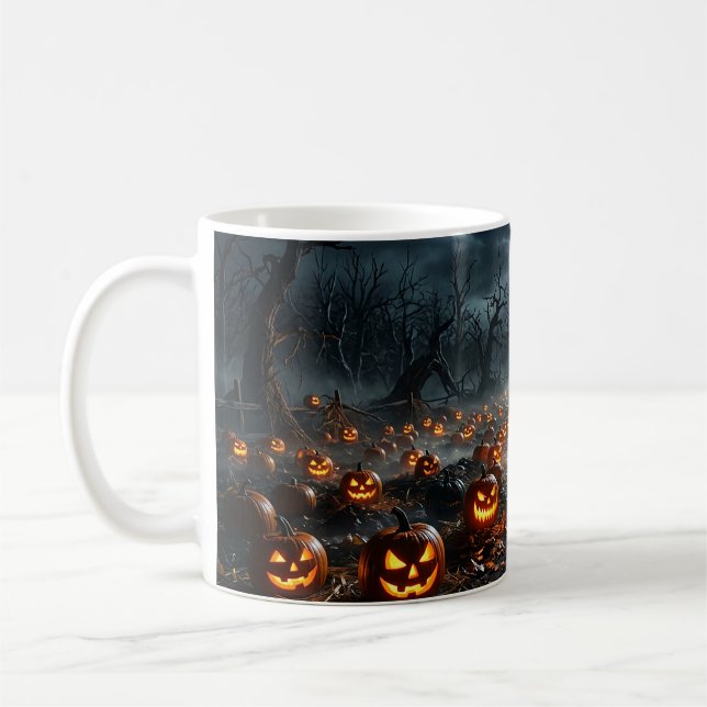 Mug Halloween avec des arbres effrayants et des citrou (Gauche)