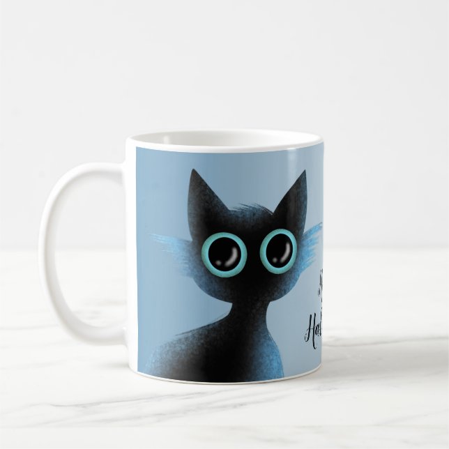 Mug Halloween Big Eyes Black Blue Evil Chat (Gauche)