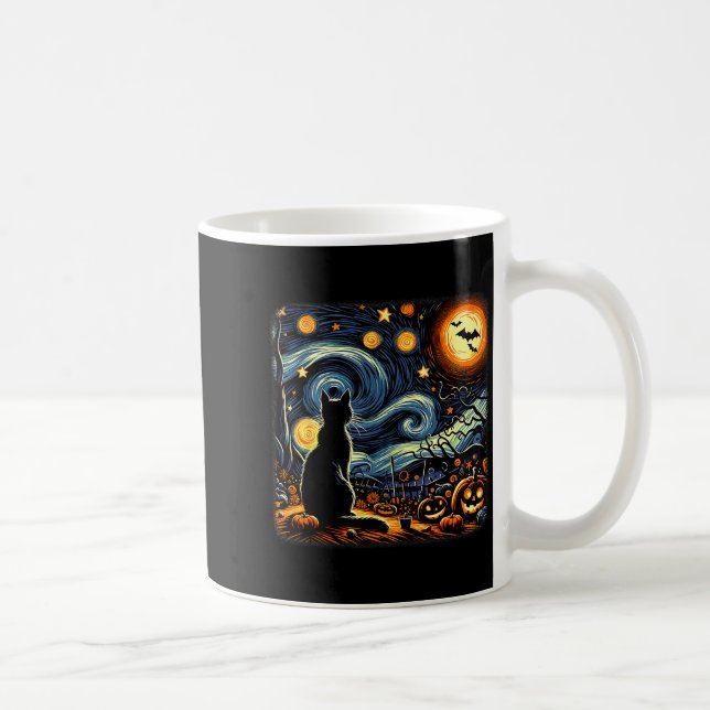 Mug Halloween Black Cat Van Gogh Starry Night Cat Love (Droite)