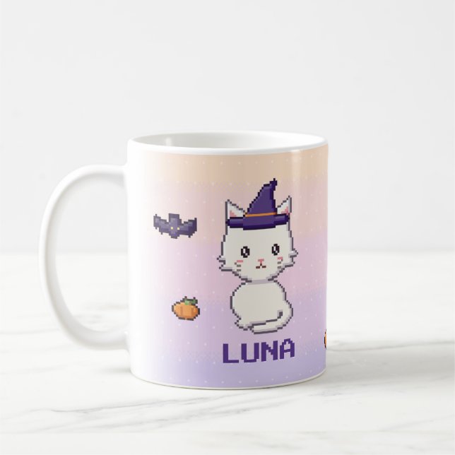 Mug Halloween Chat Blanc Personnalisé (Gauche)
