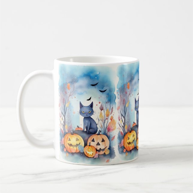 Mug Halloween Chat Bleu Oriental Avec Peur Citrouille (Gauche)