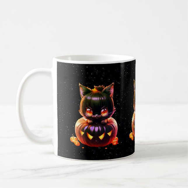 Mug Halloween Chat noir Citrouille nuit Horreur (Gauche)