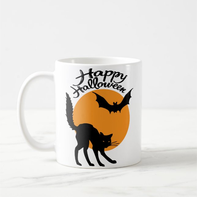 Mug Halloween chat noir et chauve-souris avec lune, ha (Gauche)