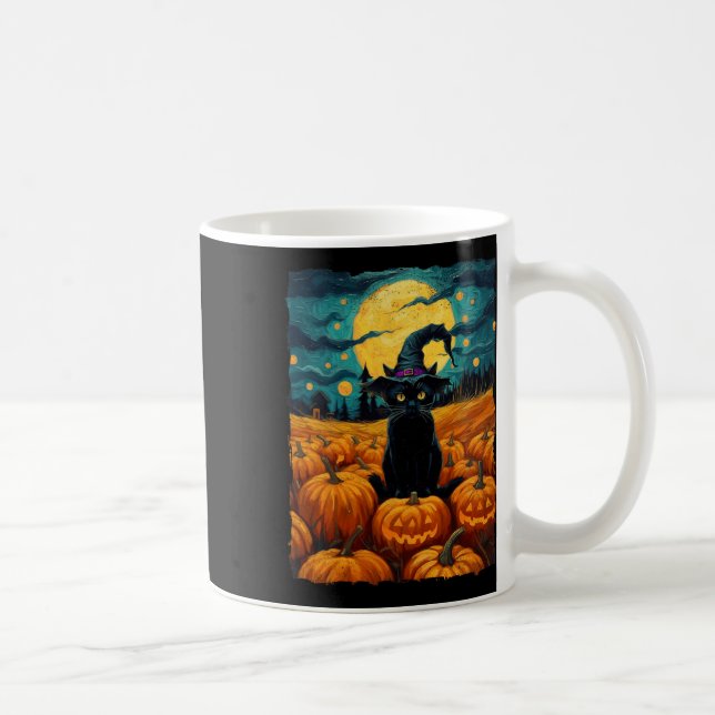 Mug Halloween Chat noir Van Gogh Witch Kawaii Citrouil (Droite)