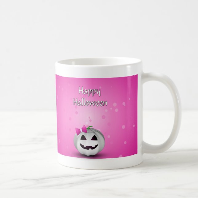 Mug Halloween Citrouille blanche rose fille (Droite)