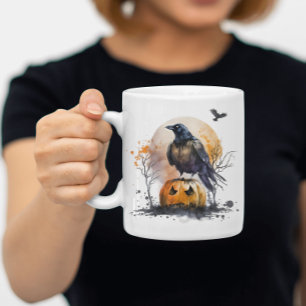 Mug Halloween Citrouille de corbeau d'aquarelle
