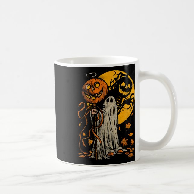 Mug Halloween Citrouille Fantôme Automne Feuilles Art  (Droite)