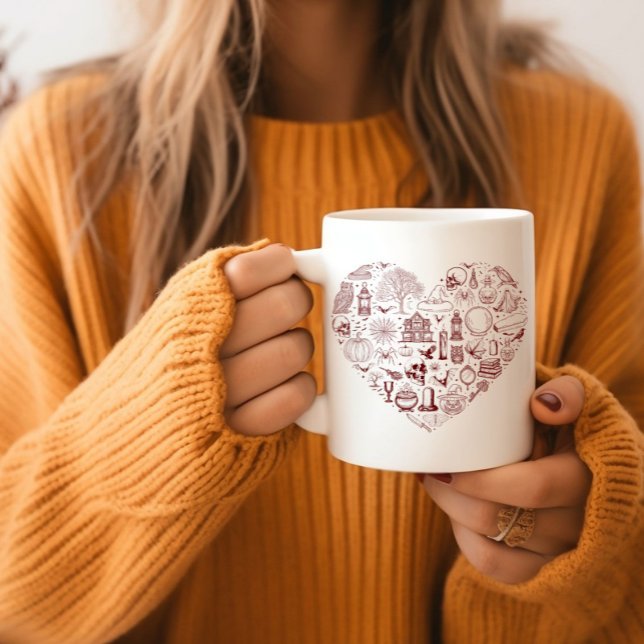 Mug Halloween Coeur Rouge Doodles Éffrayants Halloween (Créateur téléchargé)