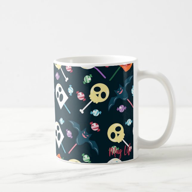 Mug Halloween Crânes et fantômes Motif de bonbons (Droite)