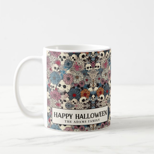 Mug Halloween crânes et fleurs (Gauche)