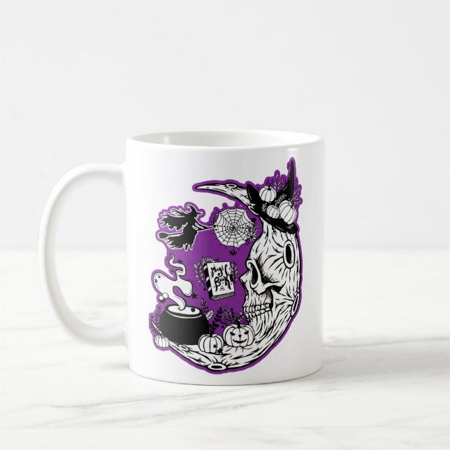 Mug Halloween Croissant Lune crâne de sorcière (Gauche)