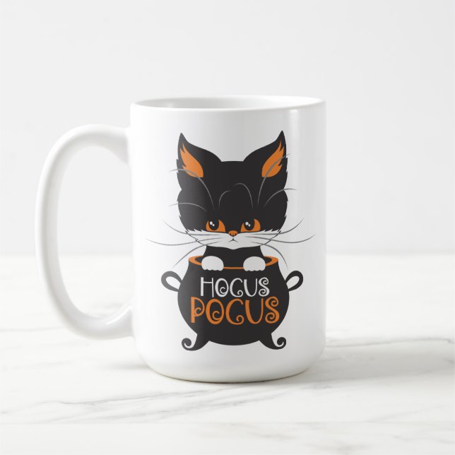 MUG HALLOWEEN CUTE ORANGE & CHAT NOIR À CAULDRON (Gauche)