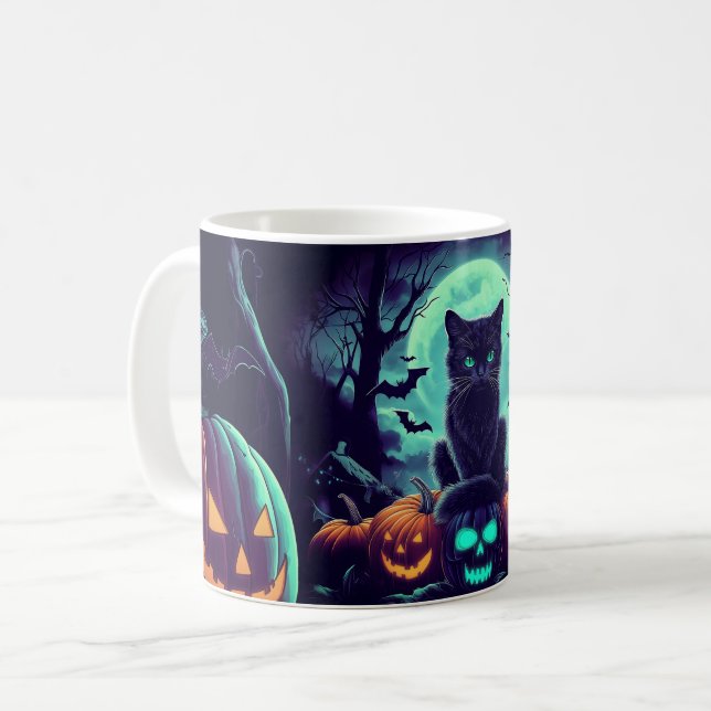 Mug Halloween de chat noir (Devant gauche)