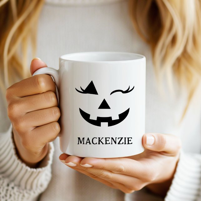 Mug Halloween de visage de Citrouille de Jack-o'-lante (Custom Girly Jack O Lantern Pumpkin Face Halloween Mug)