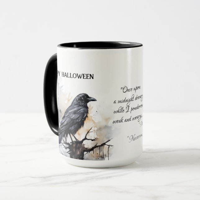 Mug Halloween déplaisant noir corbeau heureux (Devant gauche)