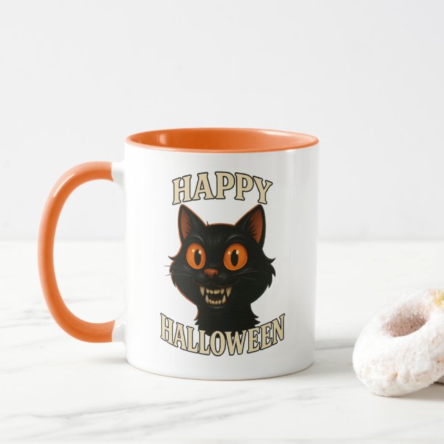 Mug Halloween éffrayant en chat noir (Avec donut)