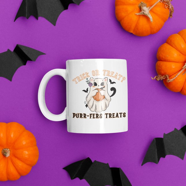Mug Halloween Éffrayant Trick ou Treat Cute Ghost Cat (TRICK OR TREAT CUTE GHOST CAT MUG)