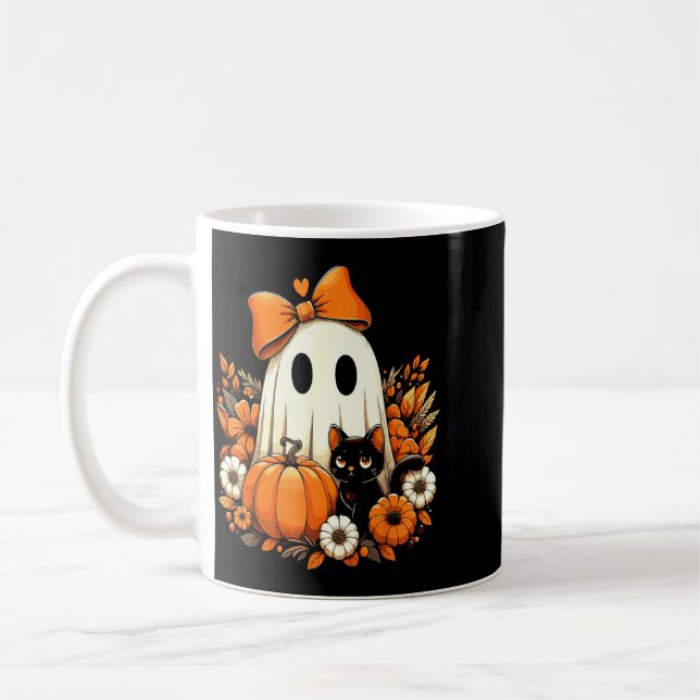 Mug Halloween Fantôme Chat Noir Floral Groovy (Gauche)