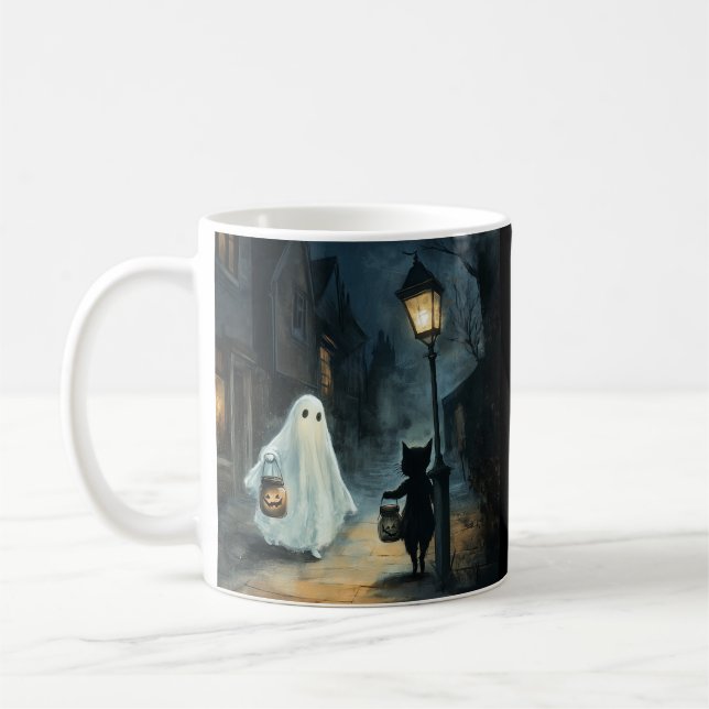 Mug Halloween Ghost et Rencontre de chat (Gauche)