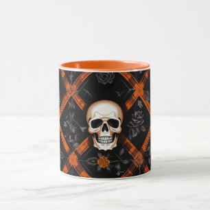 Mug Halloween Goth Orange Tartan Motif à damiers