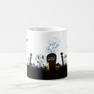 Mug Halloween Graveyard Éffrayant Cute Skeleton & Ghos
