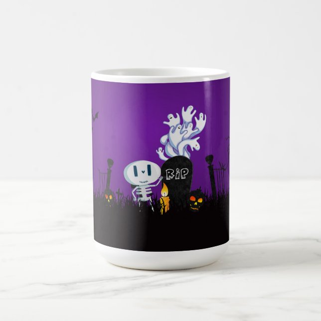 Mug Halloween Graveyard Éffrayant Cute Skeleton & Ghos (Centre)