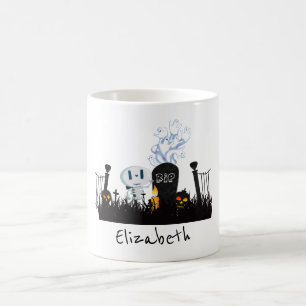 Mug Halloween Graveyard Éffrayant Cute Skeleton & Ghos
