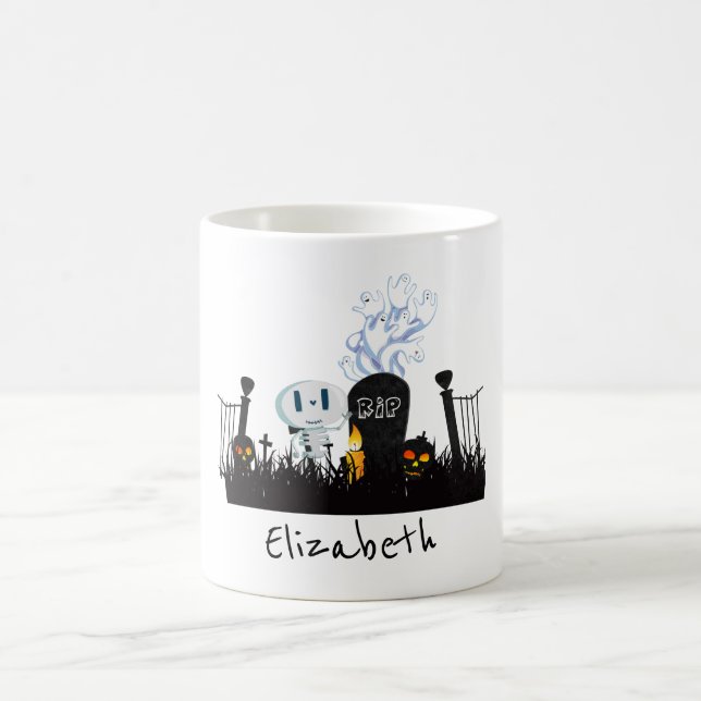 Mug Halloween Graveyard Éffrayant Cute Skeleton & Ghos (Centre)