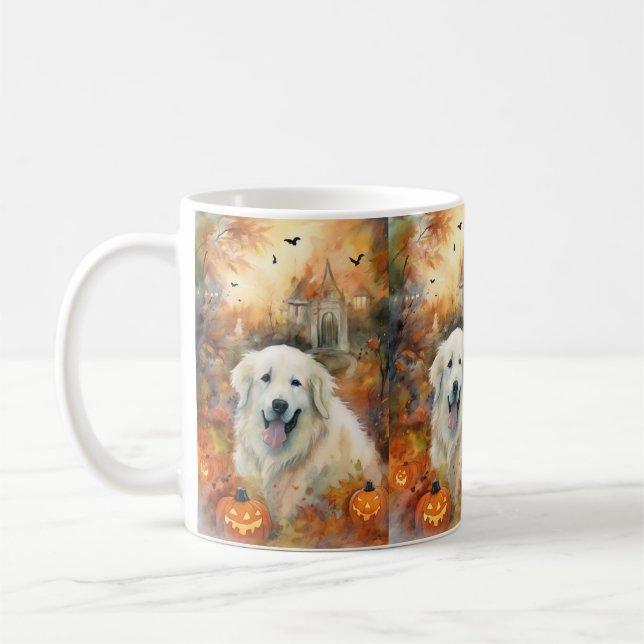Mug Halloween Great Pyrenees avec citrouilles épouvant (Gauche)