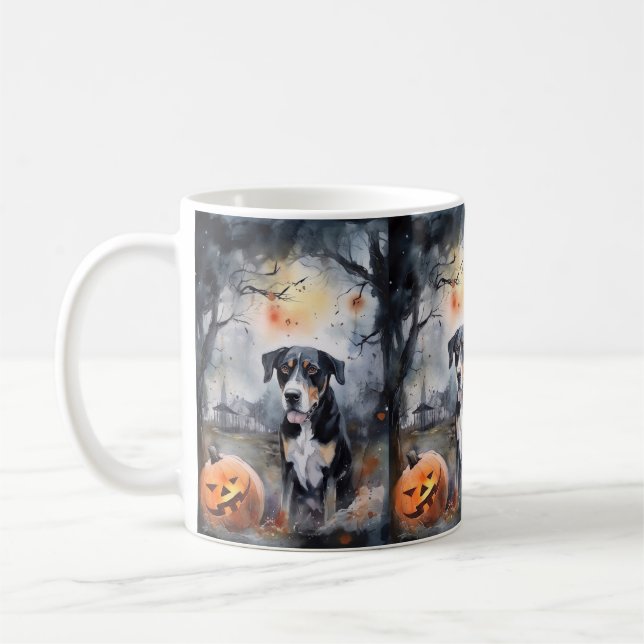 Mug Halloween Greater Swiss avec citrouilles effrayant (Gauche)