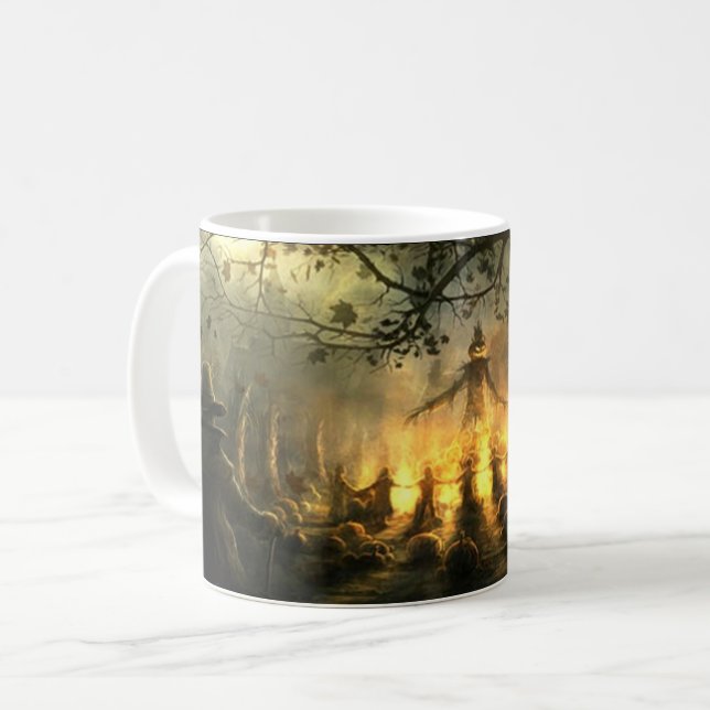 Mug Halloween Haunted Éffrayant Scarecrow réunion (Devant gauche)